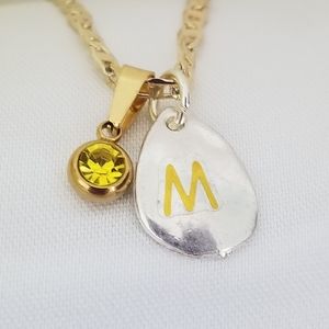 M Letter Women's Necklace. 14K Gold Plated. New. White